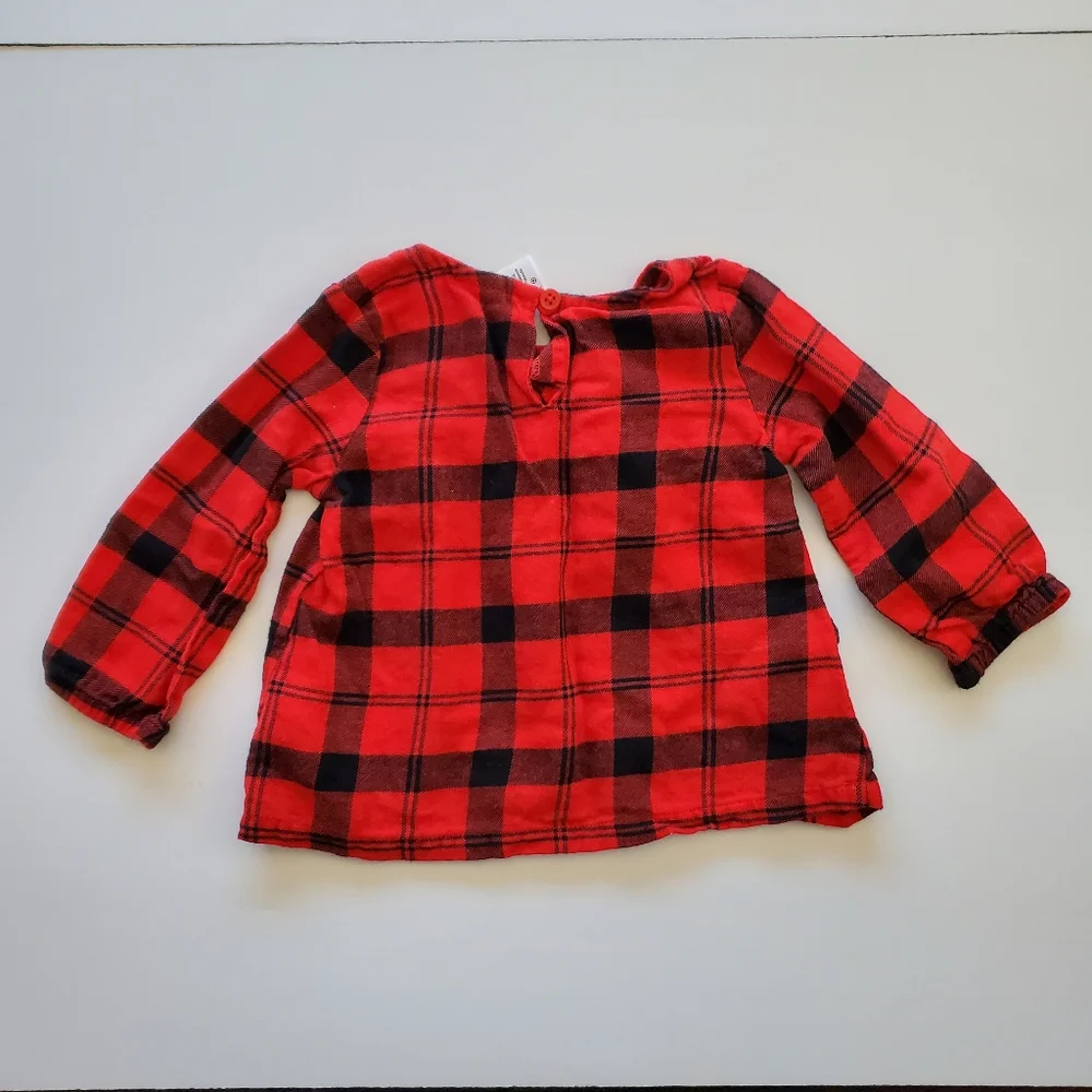 Carter's baby girl's red buffalo‎ long sleeve shirt. Size 9 months.